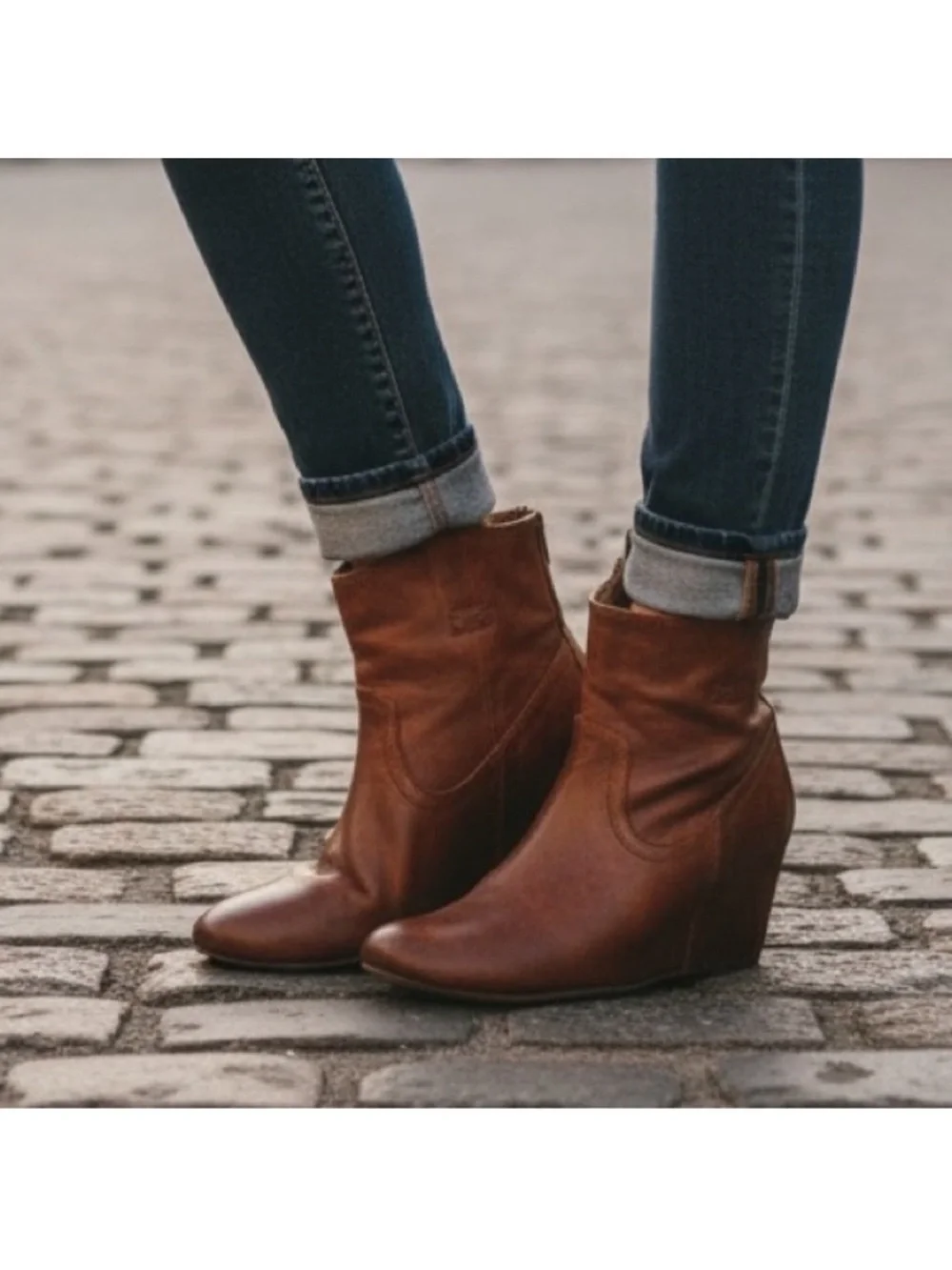 Frye Cognac Leather Wedge Ankle Boots
